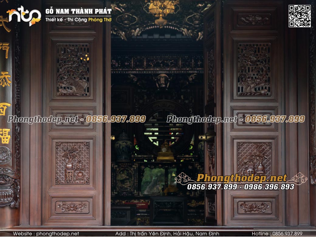 Cửa bức bàn đục tích tứ quý kết hợp các lá cổ hoạ tiết bát bảo cực ấn tượng